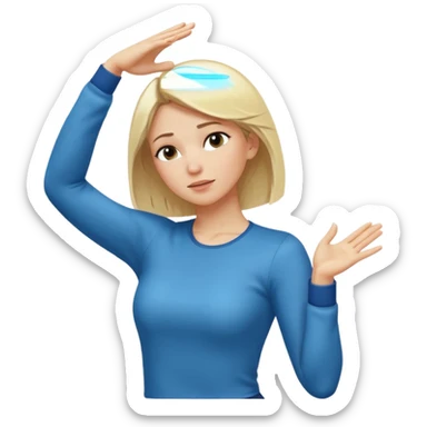 a white blonde woman doing the dab dance pose: one arm bent and angled upward across the face, the other arm extended straight out in the opposite direction, head tucked into the bent elbow, standing confidently sticker