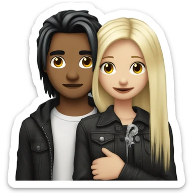 Emo couple hugging  guy with emo hair black snake bite lip rings hair girl with blonde hair sticker