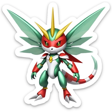 Cute Cool Edgy Shiny Ethereal Legendary Kartana-Digimon-Scizor-hybrid full body sticker