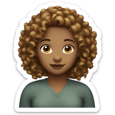 curly hair girl, medium skin tone, in the middle hair part - medium length  sticker