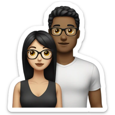 couple with white skin glasses and black hair and black eyes sticker