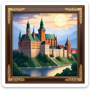 Cinematic Realistic Wawel Castle Landmark Emoji, depicted with the historic royal castle rendered with intricate detail and dramatic, majestic lighting. sticker