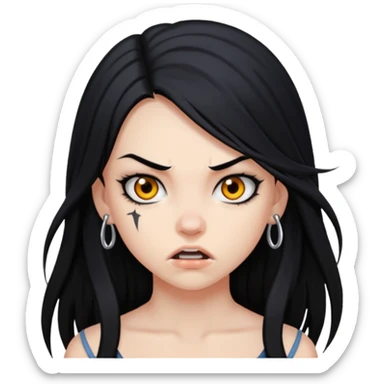 aggressive girl with long black hair sticker