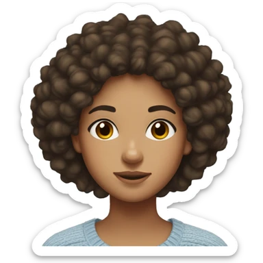 teenage girl, hispanic, freckles, afro brown hair, brown eyes, light blue sweater, winter sweater  sticker