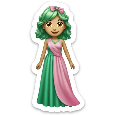 Green Haired Girl With Long Pink Dress Curtsying sticker