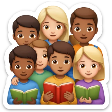 group of children listening to a story, happy and engaged sticker