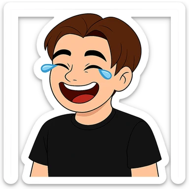 Change the hair color to a brown shade matching the 4th reference image and change the shirt color to black matching the 5th reference image. Keep the background transparent. sticker