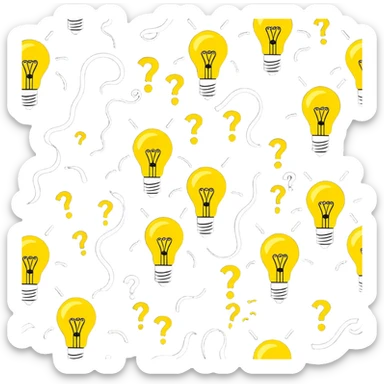 Group of men with chaotic minds, swirling tornadoes of tangled thoughts around their heads, containing question marks, light bulbs, and scribbles. The men have bewildered, overwhelmed expressions. sticker