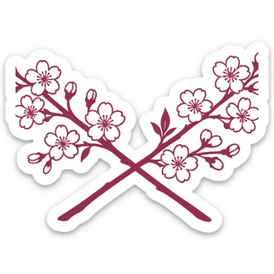 two long intersecting single-color sakura branches, eastern style, no background, for sign decoration, 1200x100px sticker