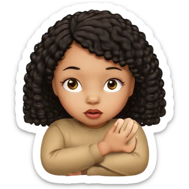 light brown skin tone, very adorable baby, with big plump lips, long long lashes, black curly bob, brown eyes, sticker