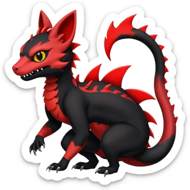 Cherry-Red and Jet-Black Fierce Fiery Mohawked Gothic Salandit-Litten-Torracat-hybrid-creature (full body) sticker