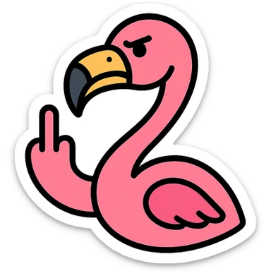 flamingo showing middle finger, colorful icon sticker