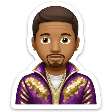 Stevie J, Record Producer with dark brown hair, gold outfit sticker