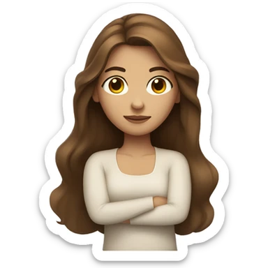 woman with long brown hair and light skin, crossing arms  sticker