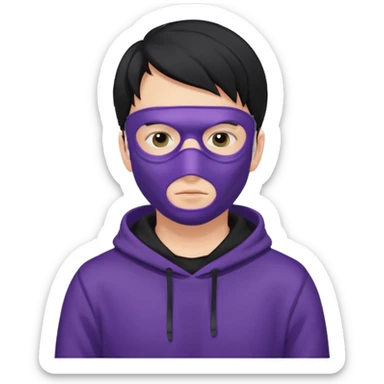 white man with black hair and black hoodie violett face mask thats covering the eyes sticker