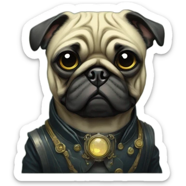 A cyberpunk pug in Art Nouveau style during 1910 sticker