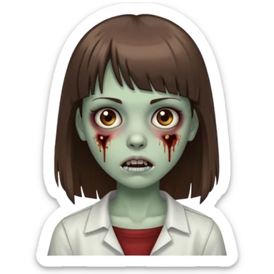 a zombie girl with bangs and straight brown hair  sticker
