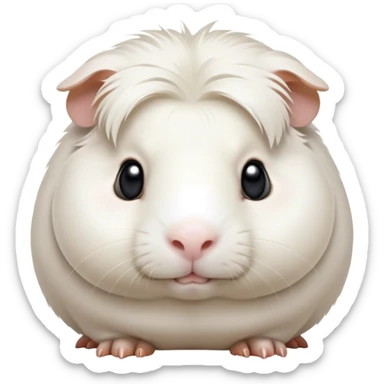Cinematic Noble White Guinea Pig Portrait Emoji, Poised and regal, with a compact, chubby build and a pristine, well-groomed pure white fur, deep-set soulful dark eyes, Simplified yet sharp and sophisticated features, highly detailed, glowing with a soft, dignified glow, high shine, intelligent and sweet, stylized with an air of gentle purity, focused and attentive, soft glowing outline, capturing the essence of a watchful and confident little companion, so majestic it feels as though it could scurry out of the screen with effortless authority! sticker