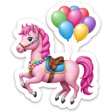 pinky pie holding colorful balloons tied to its saddle, looking cheerful. sticker
