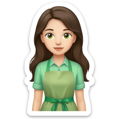 Brunnete long hair lady with a light green apron just the apron sticker