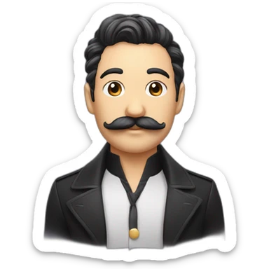 petite moustache cheveux noir plaquer d'un côté peau blanc sticker