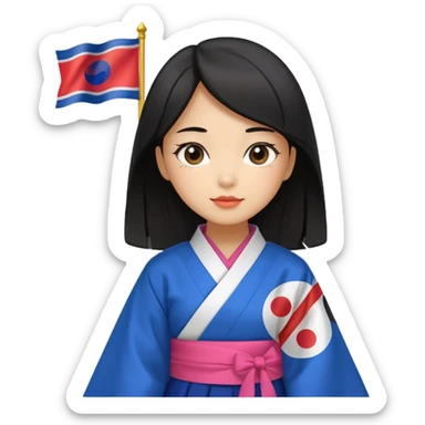 black hair girl with colorful hanbok holding south korea flag with white background sticker