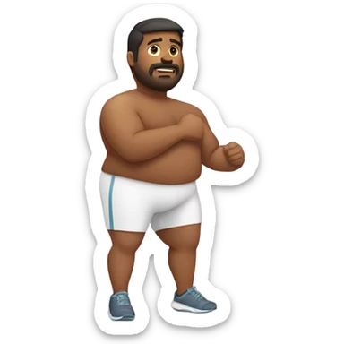 Brown fat man working iut sticker