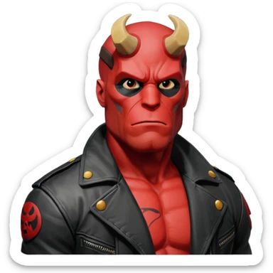 cinematic realistic portrait superhero Hellboy by Mike Mignola sticker