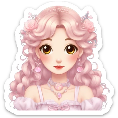 Gorgeous anime style lady with blushing face and accessories cottagecore fairycore Kawaii anime colorful pearly romantic aesthetic trending style sticker