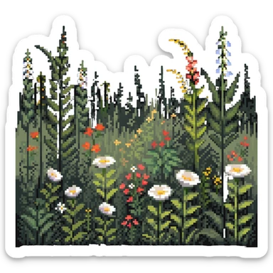 summer meadow with tall grass and flowers swaying in a gentle breeze sticker
