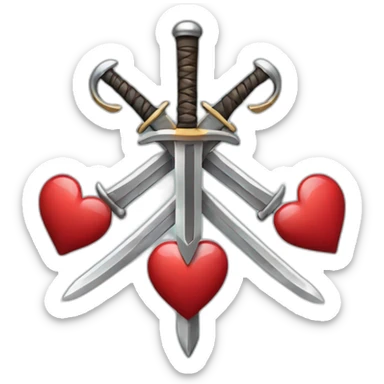 Two cross swords with 2 hearts around  sticker