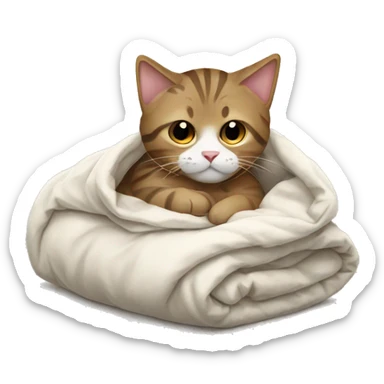 A cat wrapped in a duvet sticker