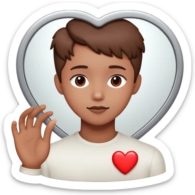 Person looking in mirror with heart for 'Love Yourself' song sticker