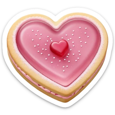 Realistic shortbread cookie in the shape of a heart with pale pink jelly middle filling and sprinkled powder sugar on top. sticker