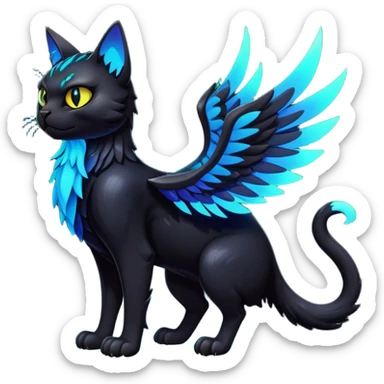 Black Dark Nocturnal Neon-glowing Abyssal Nightly Abyss-Cat-Gryphon-Fakémon Creature (full body) sticker