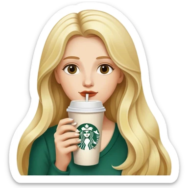 Long blonde model sipping one Starbucks coffee sticker