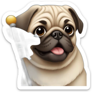 pug holding a big finland flag sticker