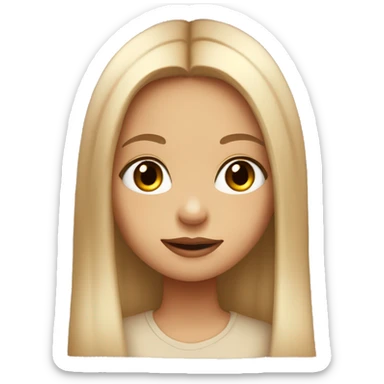girl with light long straight hair, in beige t-shirt, baby face, small nose, big lips, brown eyes sticker