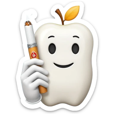 cartoon white glove hand holding a cigarette in a casual pose, Apple emoji style sticker