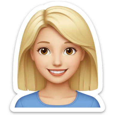 A woman has blonde hair with a smile sticker