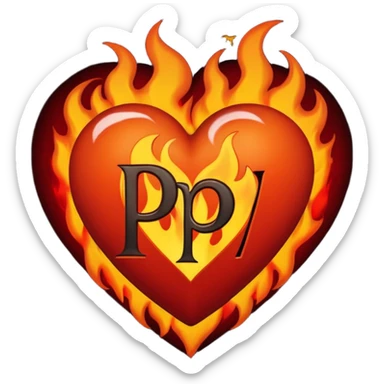 Can you make a dark orange heart with a dark red letter in the middle in a gothic style, the letter is P, I also want it to have some flames sticker