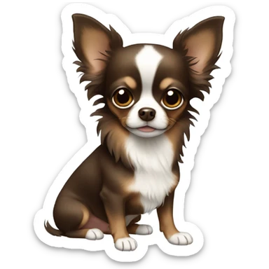 Dark brown long haired chihuahua with white chin and neck sticker