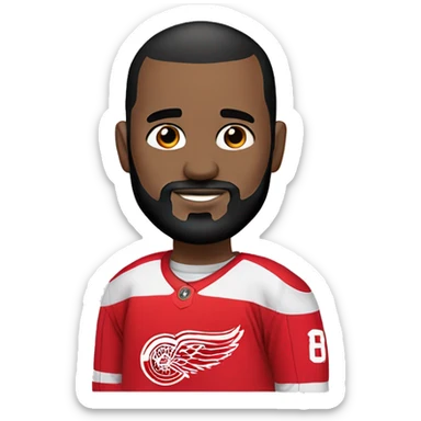 30 year old White bald man with black facial hair. Detroit red wings jersey  sticker