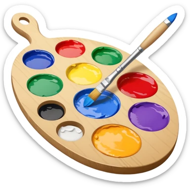 artist palette with colorful paints and a brush sticker