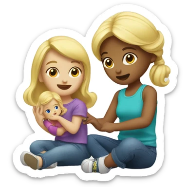 blonde women playing with blonde child with toys sticker
