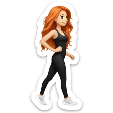 beautiful fair skin red orange long hair white girl cardio black leggings black top beautiful girly full body workout walking headphones side profile sticker