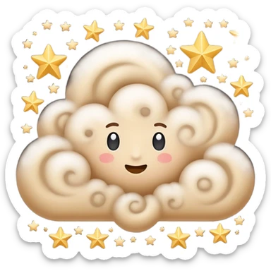 A cloud of dust with various swirls and stars emerging from it. sticker
