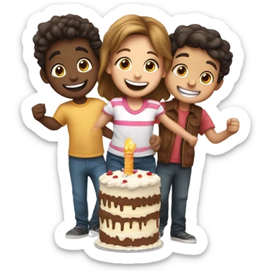 A boy on each end with a girl in the middle  celebration Happy Birthday sticker