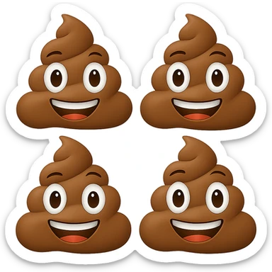 Create multiple mud smile emojis in the style of iPhone (Apple) emojis, cartoonish, brown mud with big cheerful smiles. Vary the smile and mud shape slightly for each. No background. sticker