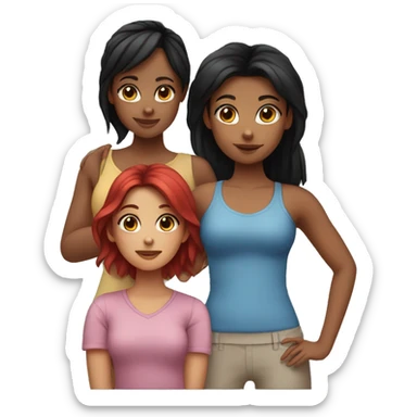 3 girls posing heart pose. One of them is a toddler and has black hair, other one has red hair and is a young adult, last one has black hair and is a young adult . they all have tanned skin. sticker